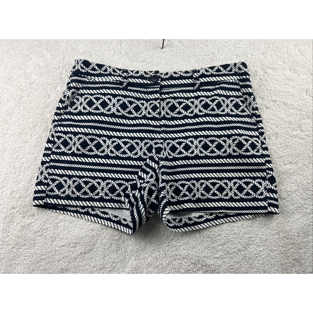 Crown & Ivy Shorts Womens 6 Black/White Chino Cotton Stretch Braid Design‎ Boat
